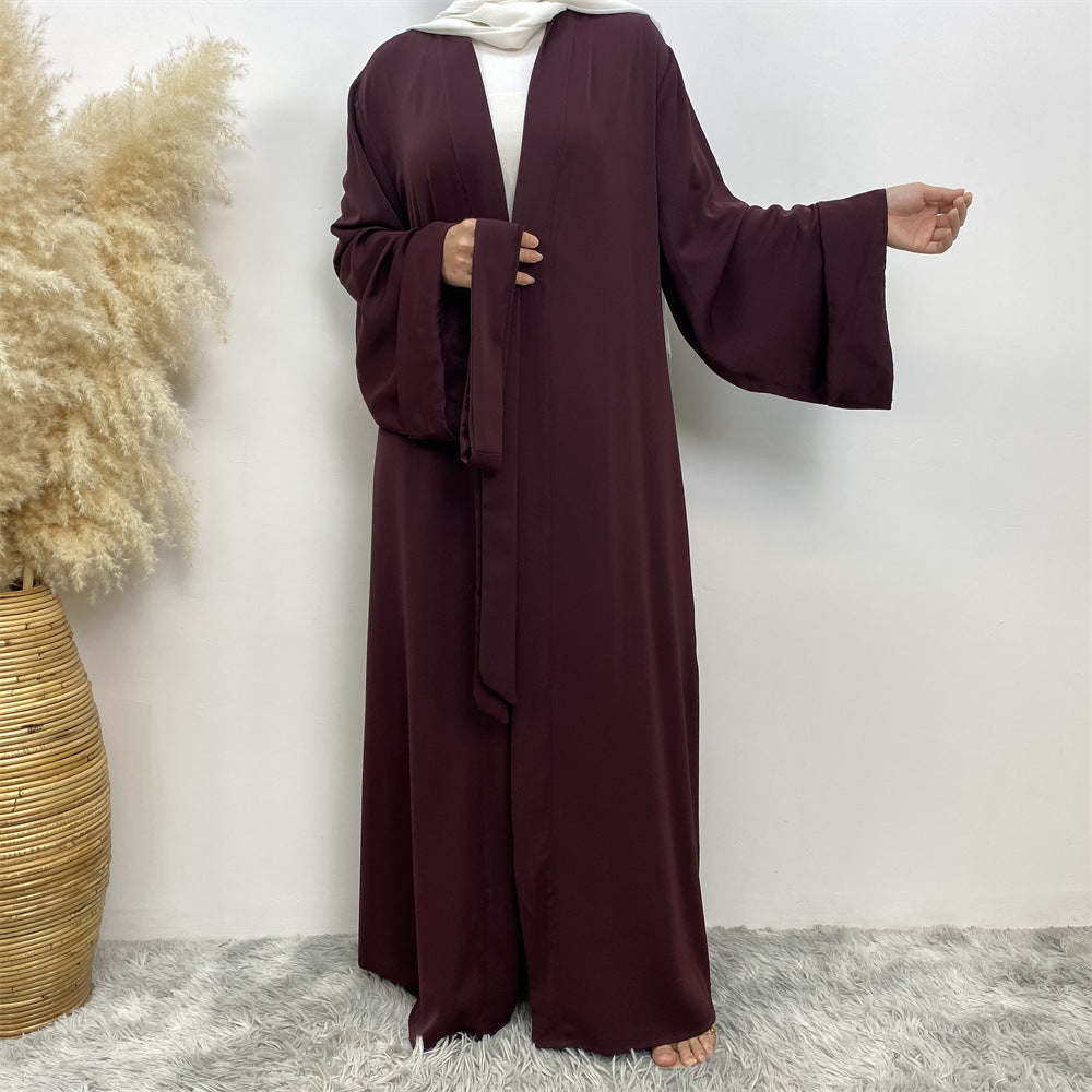 Solid Color Lace-up Modest Robe Dress