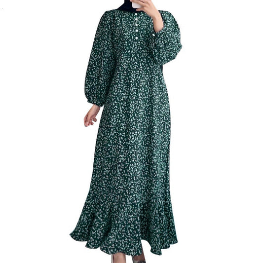 Exclusive Floral Printed Women's Casual Long-sleeved Dress