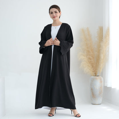 Women's Plain Embroidered Robe Open Abaya