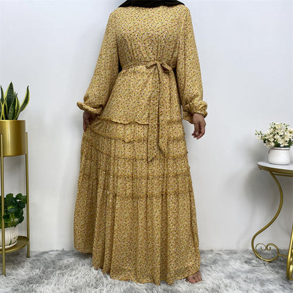 Floral Lace-up Abaya Dress