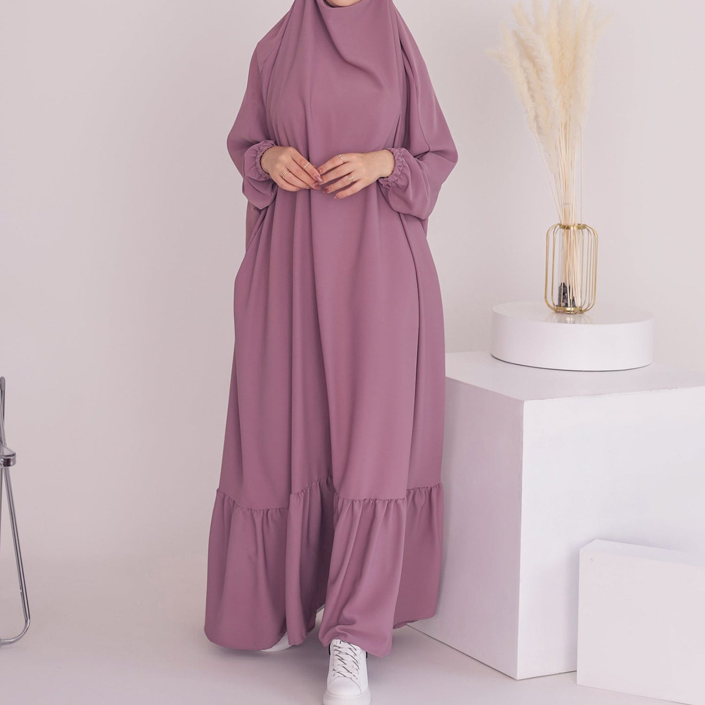 Women's Solid Color Modest Abaya Dress Jilbab