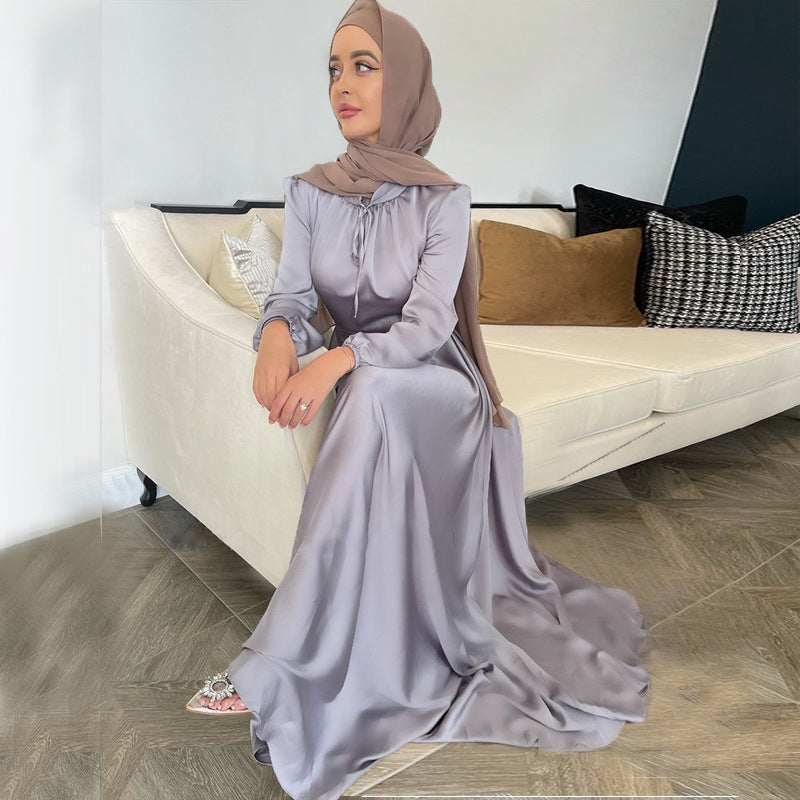 Modest Elegant Satin Plain Abaya Dress