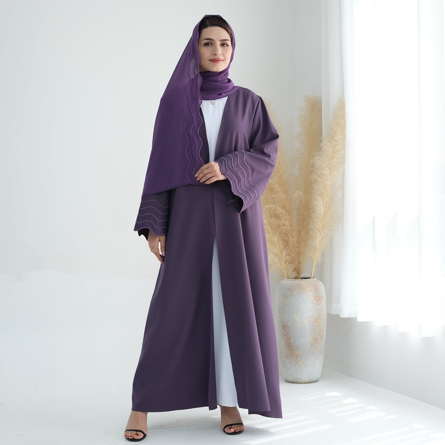 Women's Plain Embroidered Robe Open Abaya