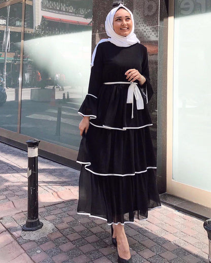 Modest Black White Abaya Dress