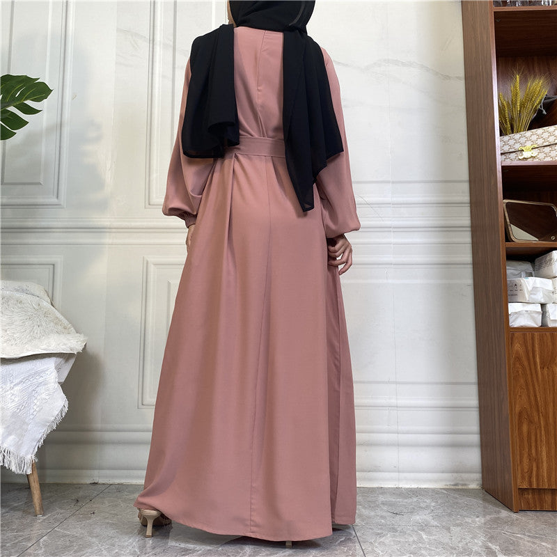 Modest Plain Pocket Casual Dress