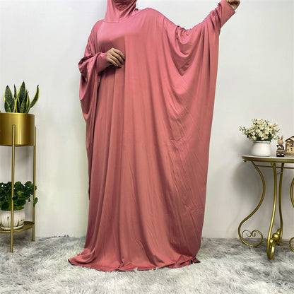 Solid Color Modest Bat Sleeve Abaya Dress