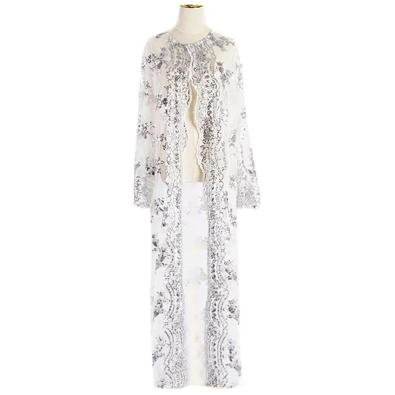 Modest Sequin Embroidered Robe Dress