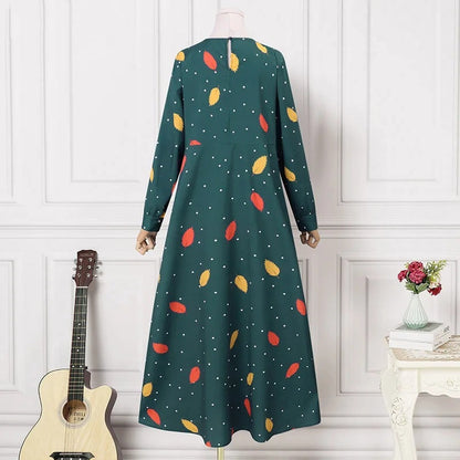 Women's Elegant Floral Polka Dot Modest Dress