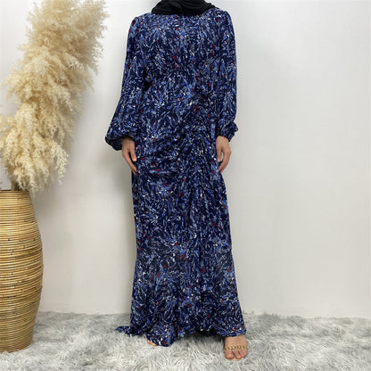 Modest Floral Round Neck Abaya Dress