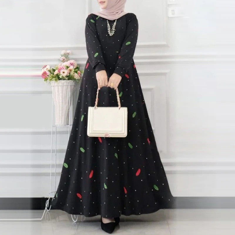 Women's Elegant Floral Polka Dot Modest Dress