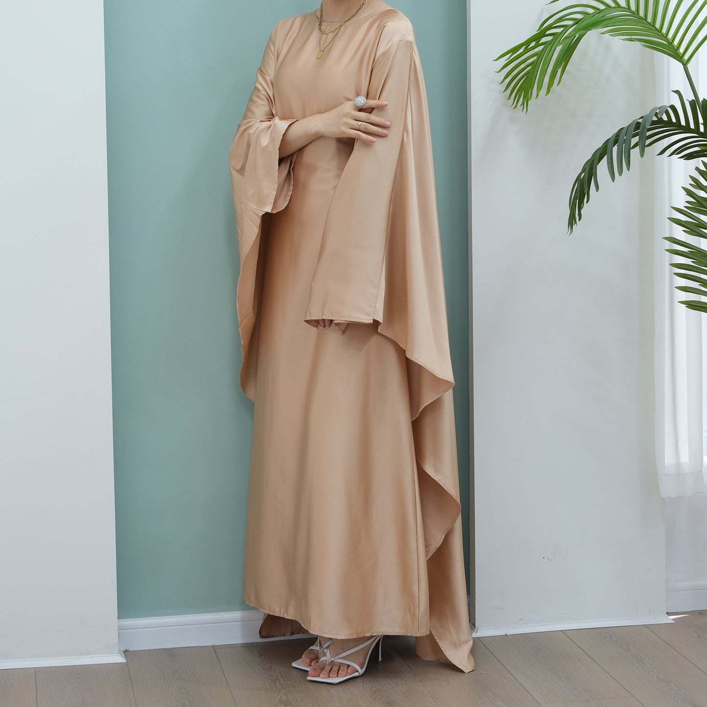 Women's Stretch Satin Modest Abaya Dress