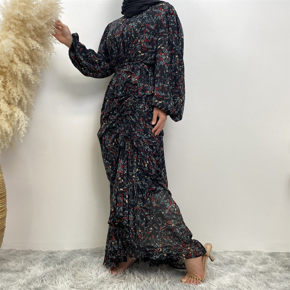 Modest Floral Round Neck Abaya Dress