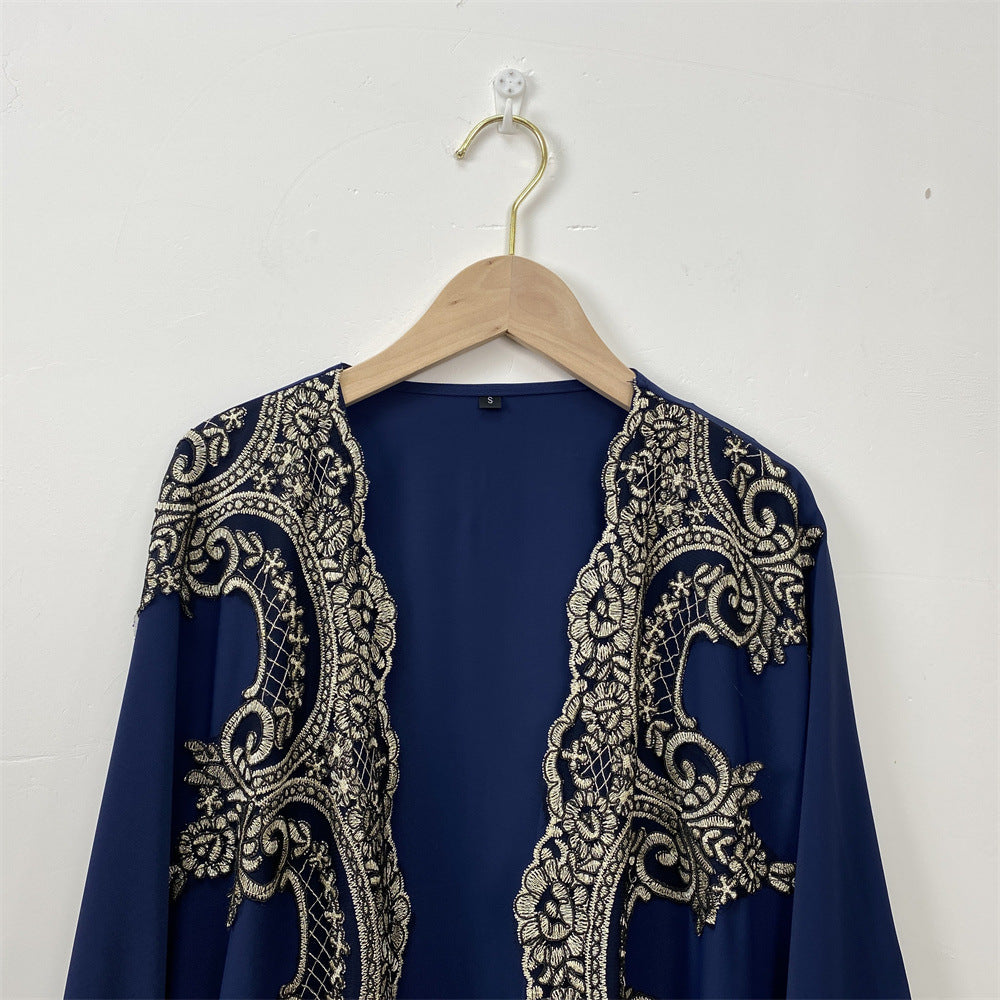 Lace Patchwork Batwing Sleeve Robe Open Abaya