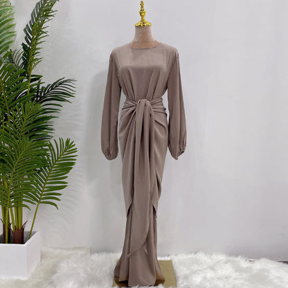 Modest Plain Robe Dress Two Piece Sets