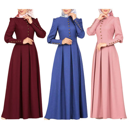 Women's Plain Button Vintage Abaya Dress