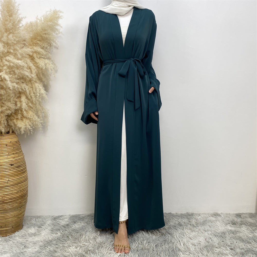 Solid Color Lace-up Modest Robe Dress