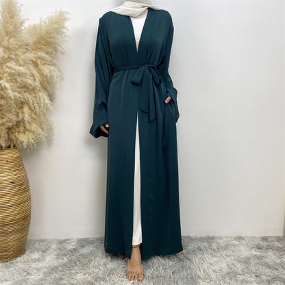 Solid Color Lace-up Modest Robe Dress