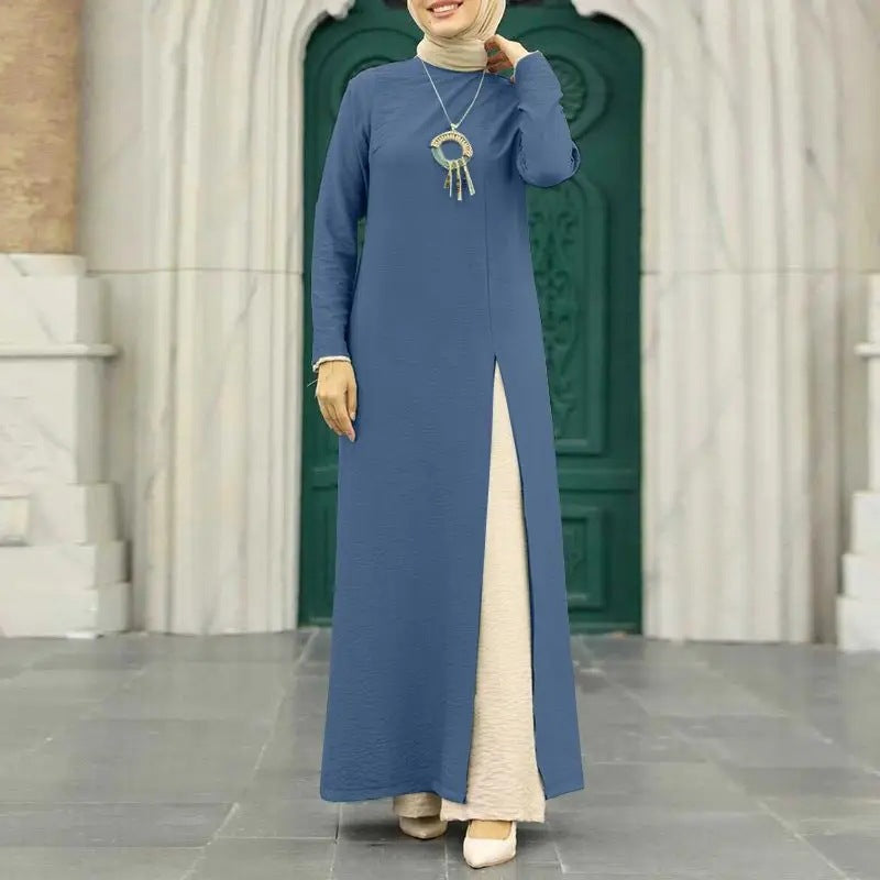 Elegant Solid Color Women's Modest Dress