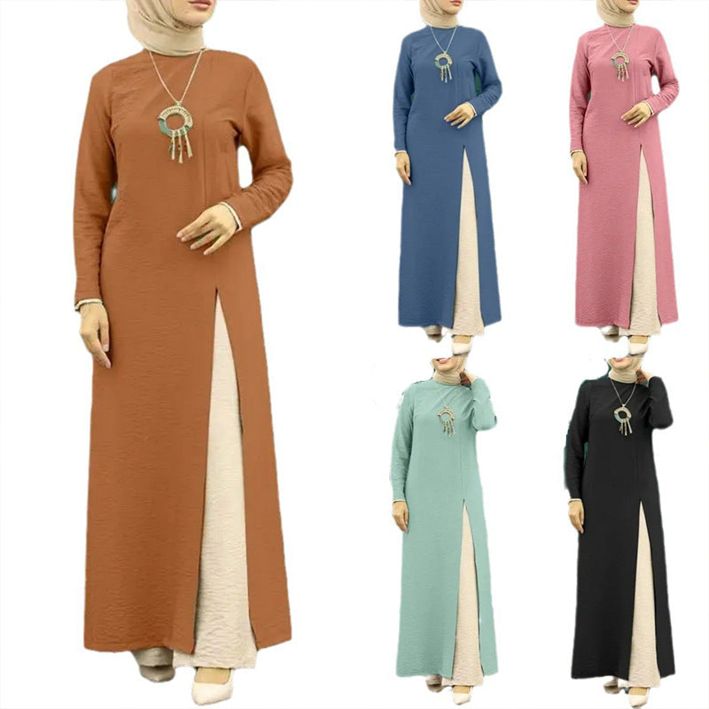 Elegant Solid Color Women's Modest Dress