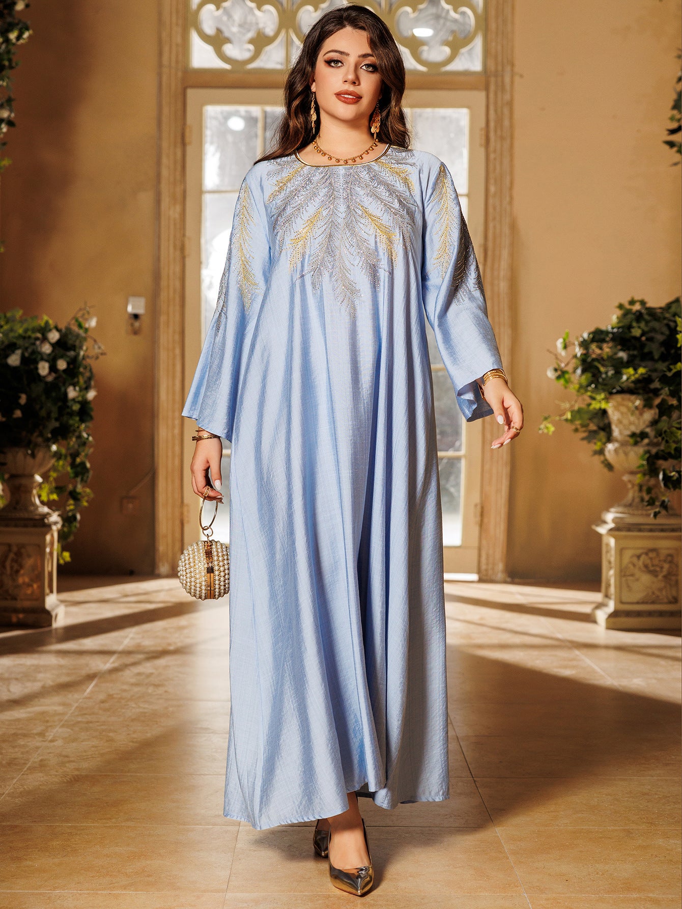 Modest Long Sleeve Islamic Dress - Blue