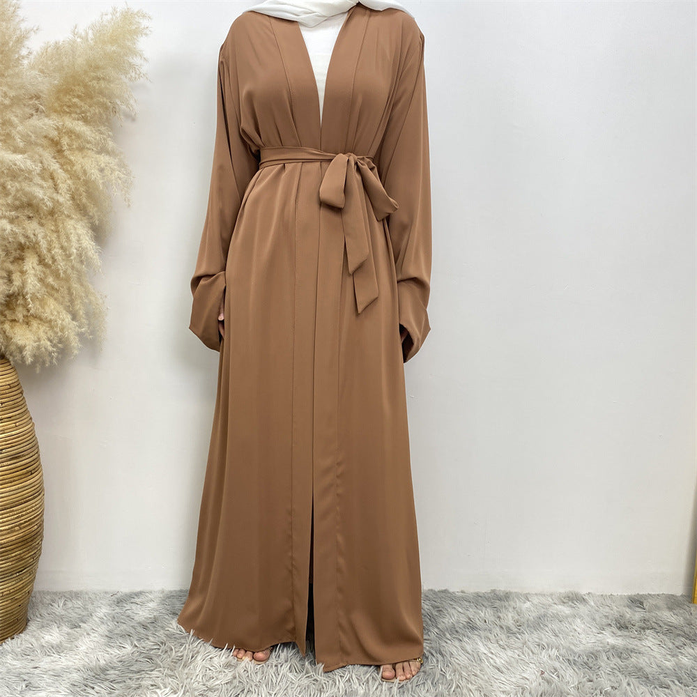 Solid Color Lace-up Modest Robe Dress