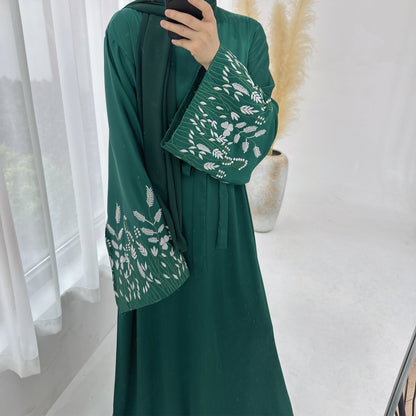 Modest Leaf Embroidery Elegant Dress