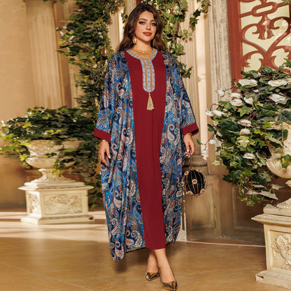 Elegant Long Sleeve Maxi Dress - Red