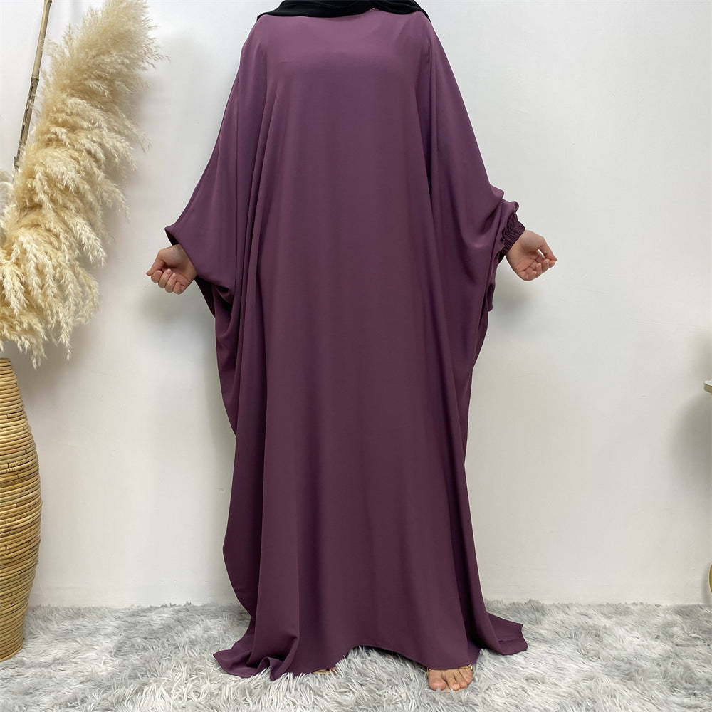 Solid Color Bat Sleeve Abaya Dress