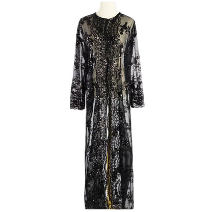 Modest Sequin Embroidered Robe Dress