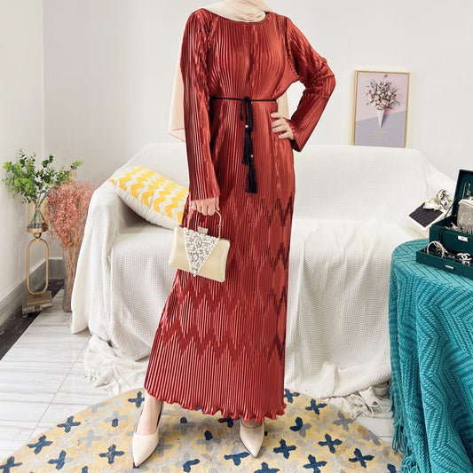 Women's Plain Pleated  Abaya Dress