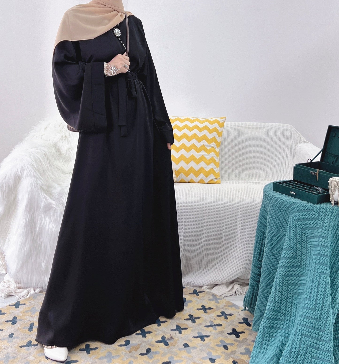 Women's Plain Crew Neck Abaya Dress