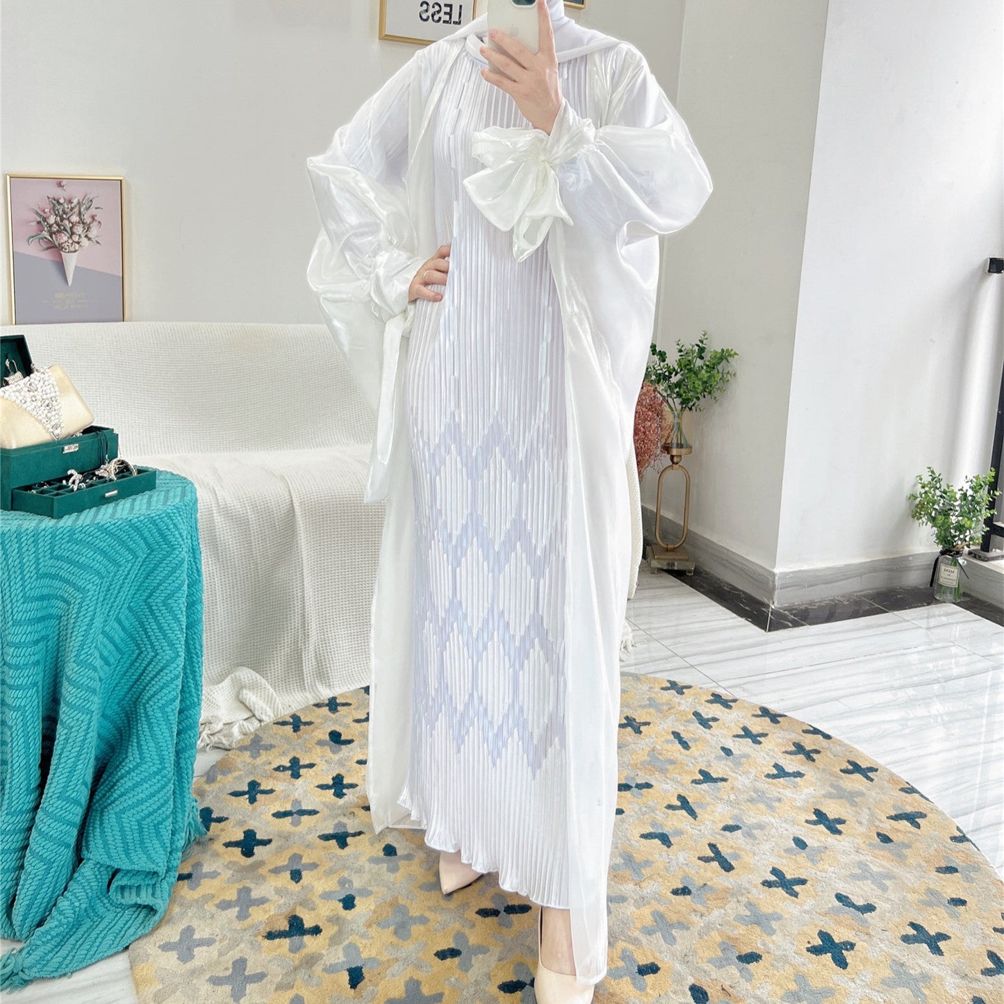 Women's Plain Pleated  Abaya Dress