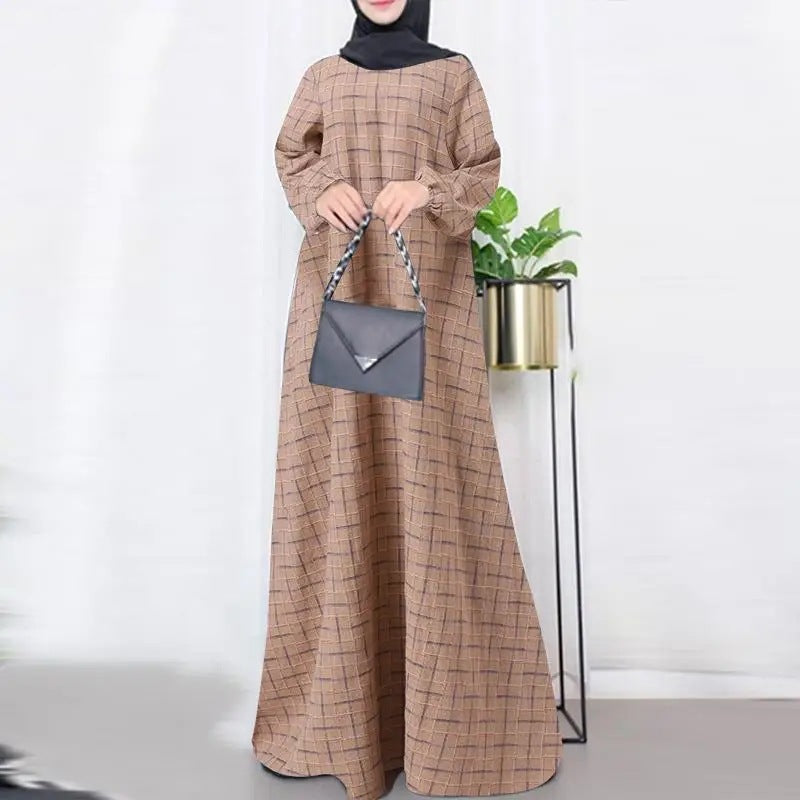 Women's Plaid Crewneck Modest Dress