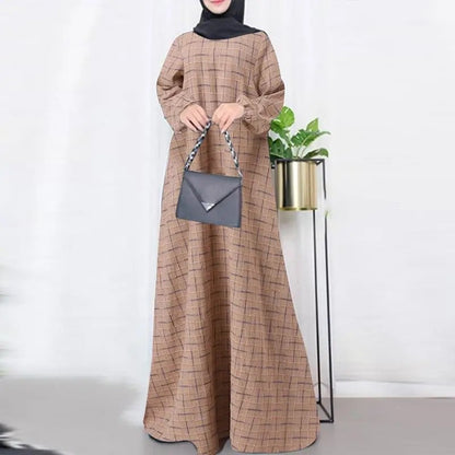 Women's Plaid Crewneck Modest Dress