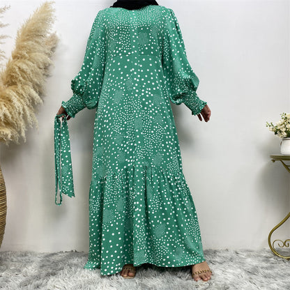 Women's Modest Polka Dot Flap Tie-up Dress