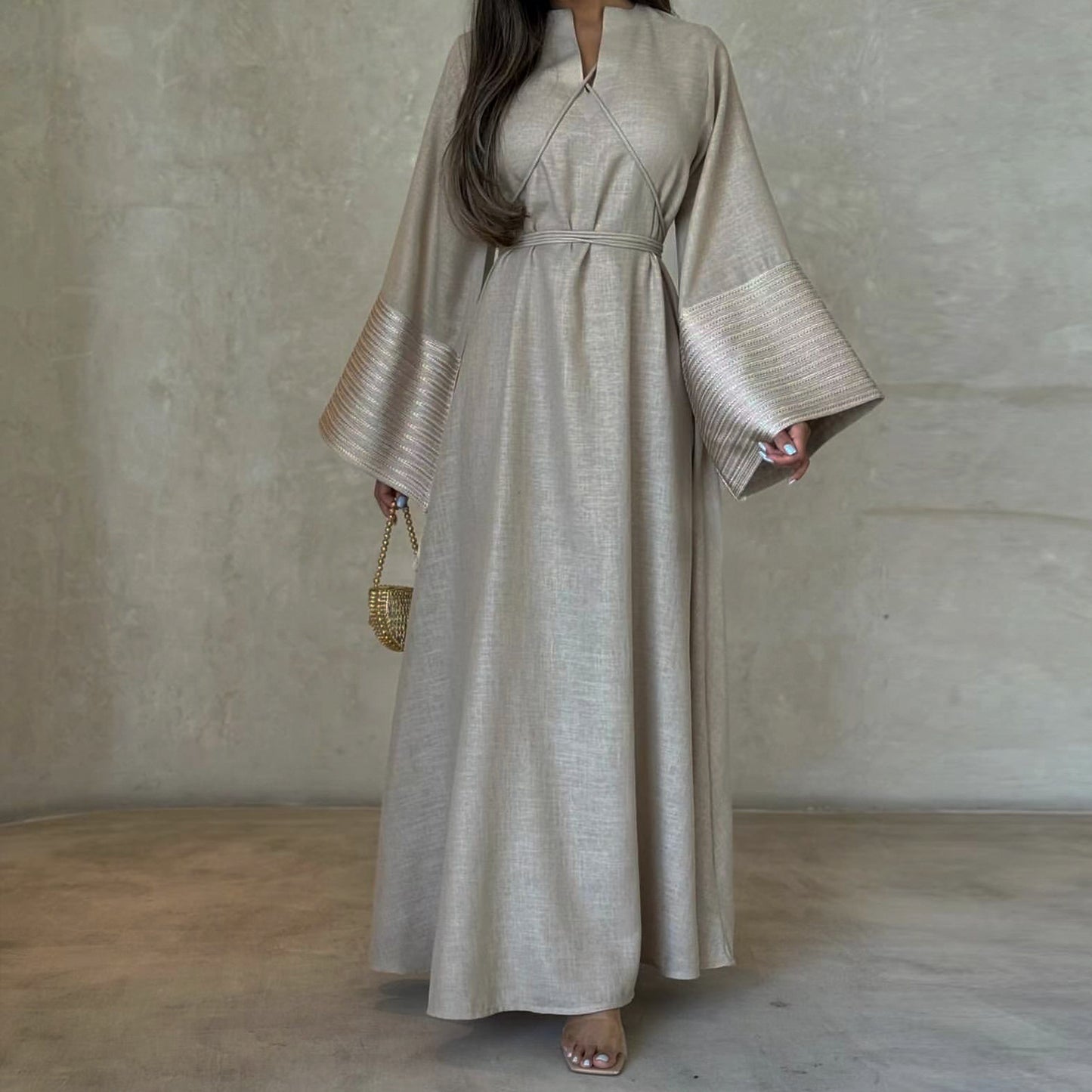 Modest Embroidery Elegant Abaya Dress - Grey