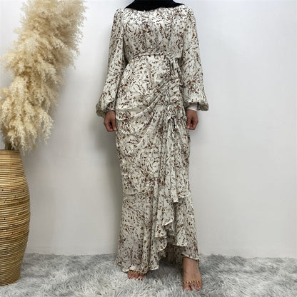 Modest Floral Round Neck Abaya Dress