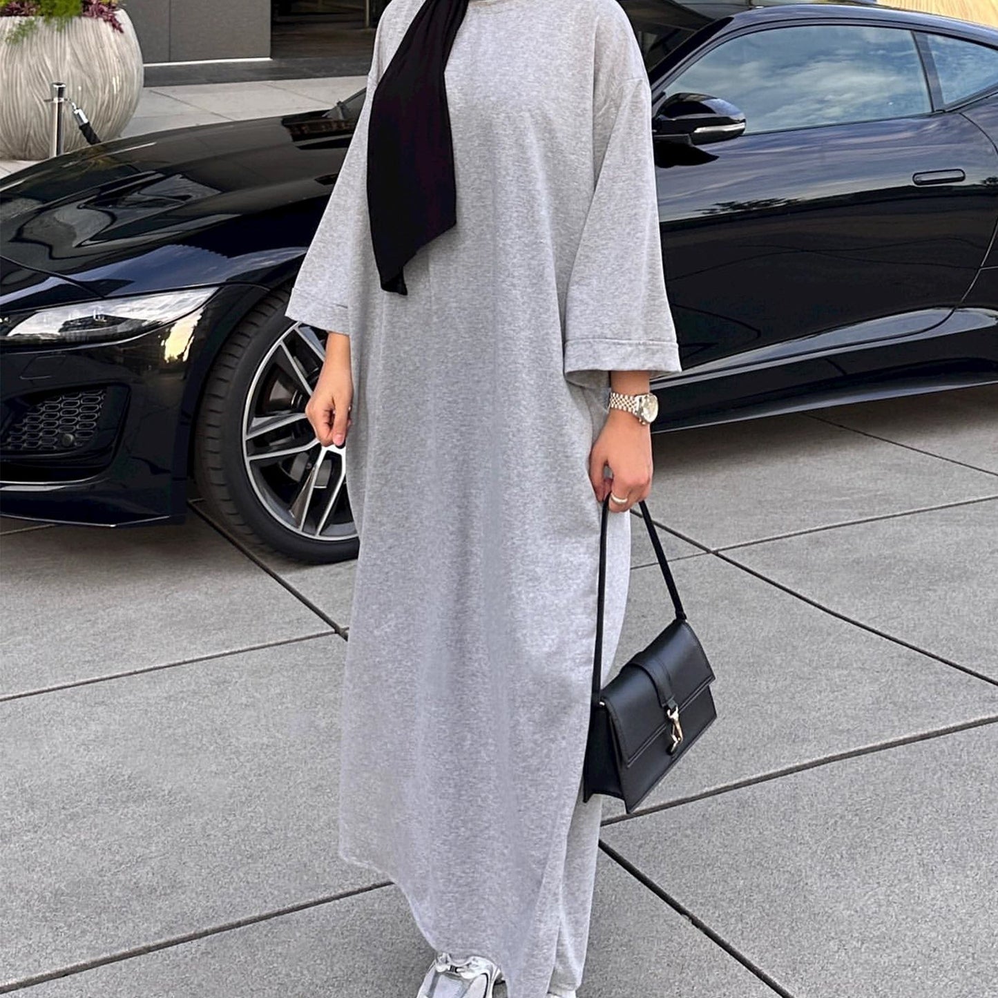 Women's Plain Sweatshirt Abaya Dress