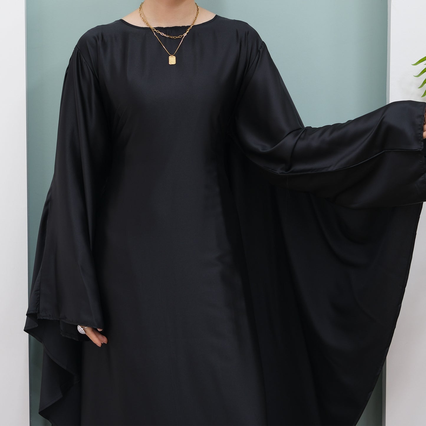 Women's Stretch Satin Modest Abaya Dress