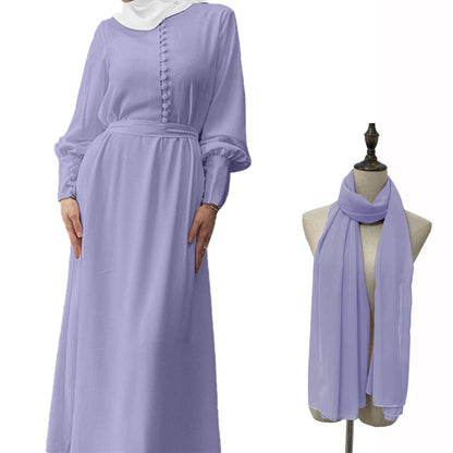 Women‘s Plain Elegant Double-layer Abaya Dress