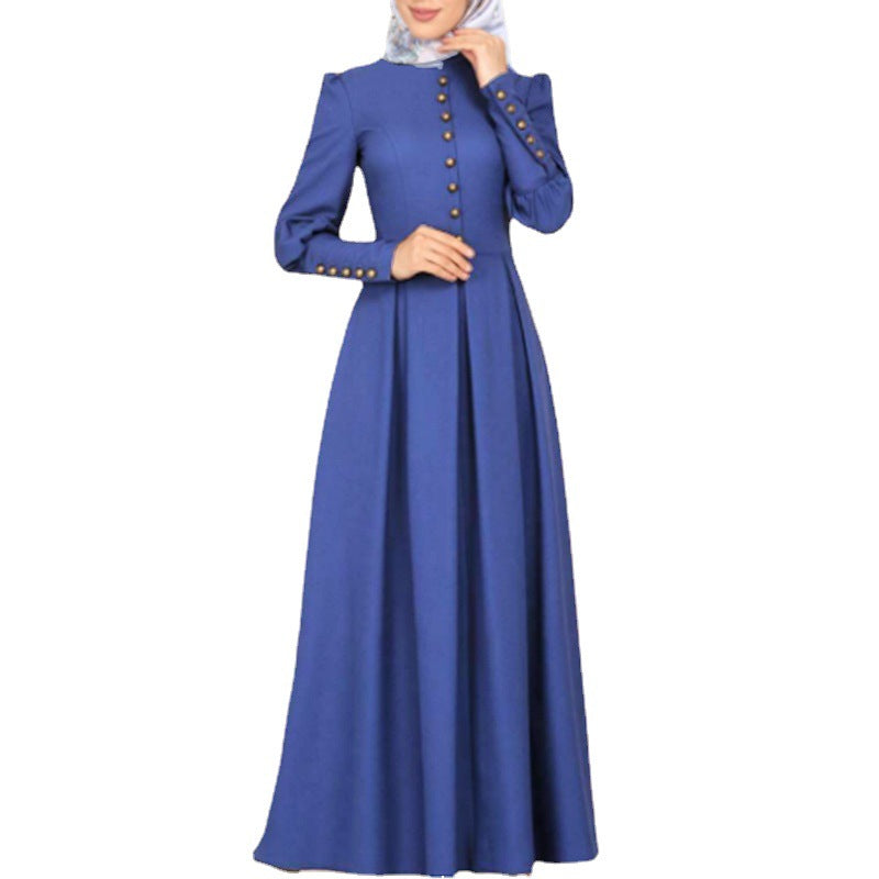 Women's Plain Button Vintage Abaya Dress