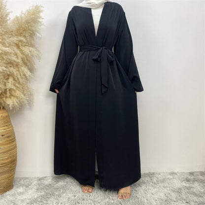 Solid Color Lace-up Modest Robe Dress