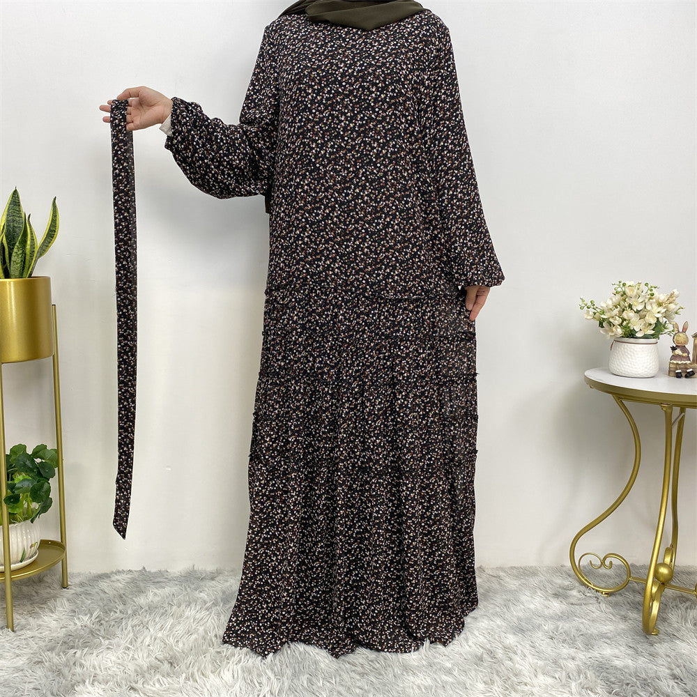 Floral Lace-up Abaya Dress