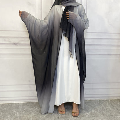 Gradient Bat Sleeve Robe Dress Sets with Hijab