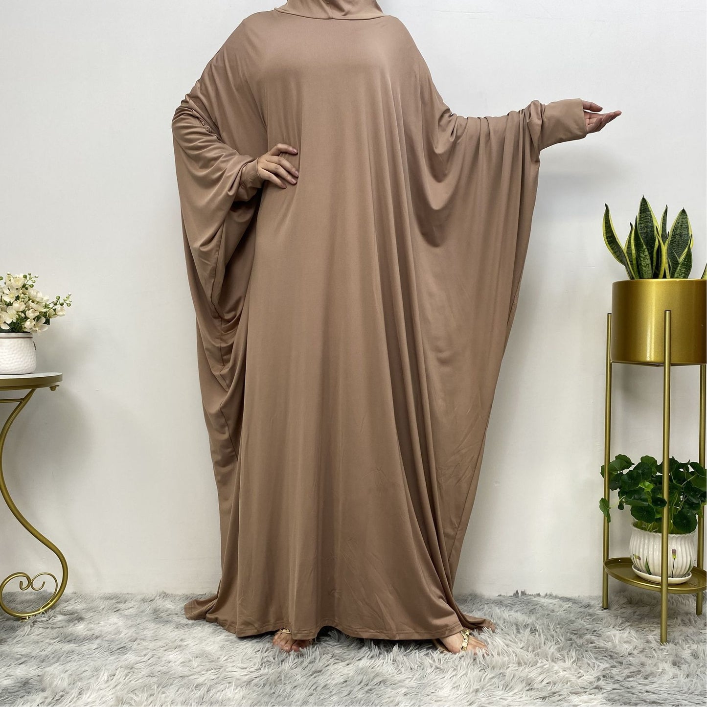 Solid Color Modest Bat Sleeve Abaya Dress