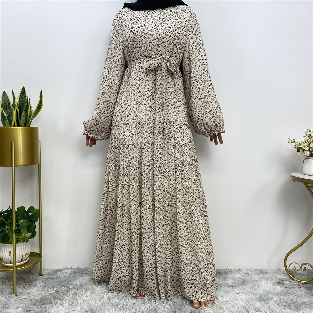 Floral Lace-up Abaya Dress