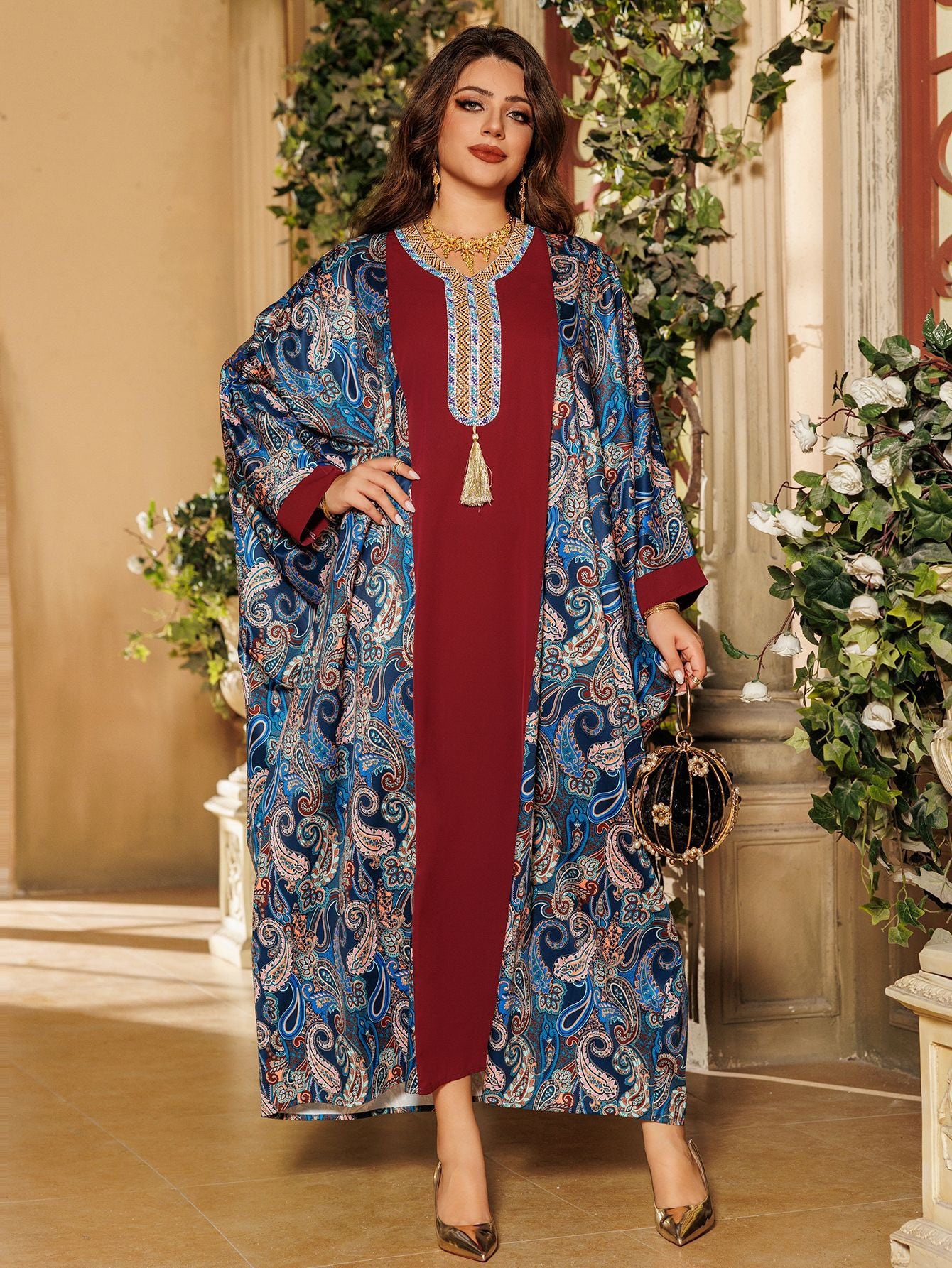 Elegant Long Sleeve Maxi Dress - Red