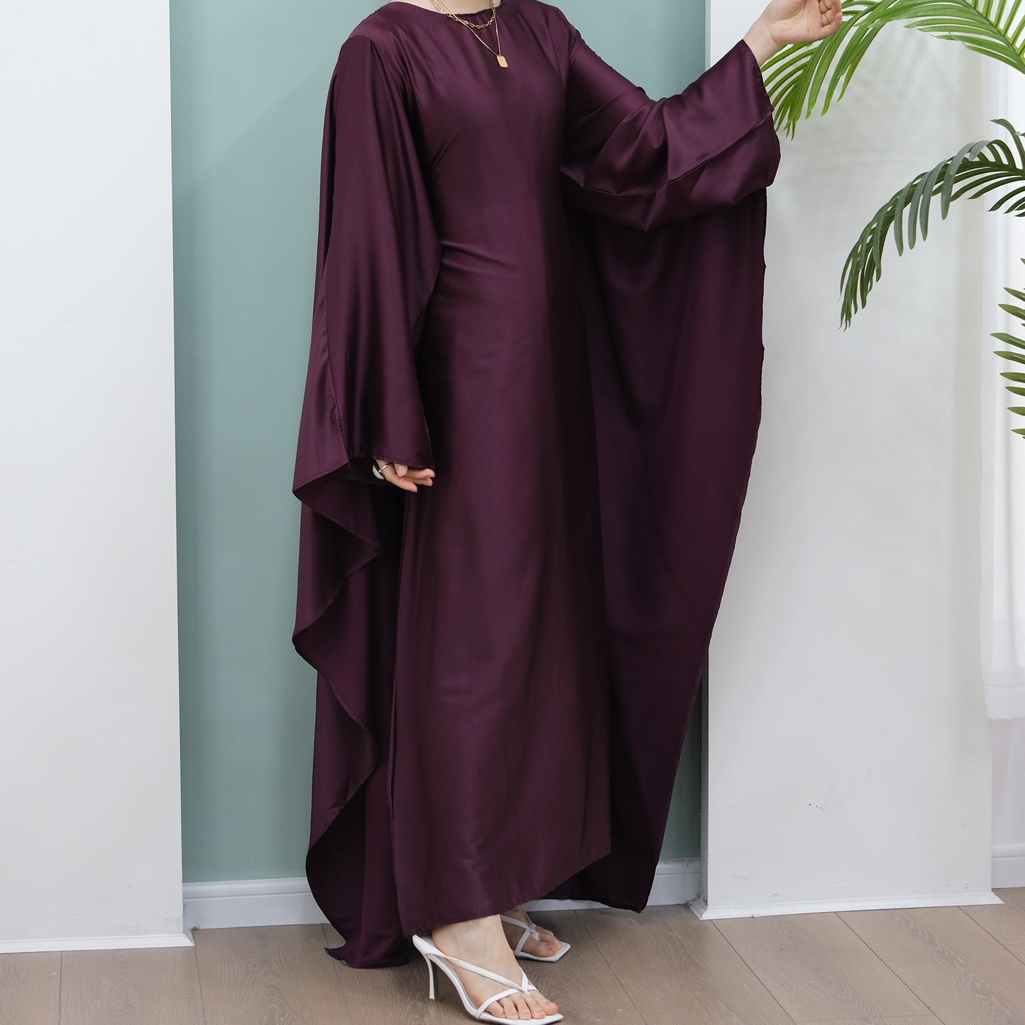 Women's Stretch Satin Modest Abaya Dress