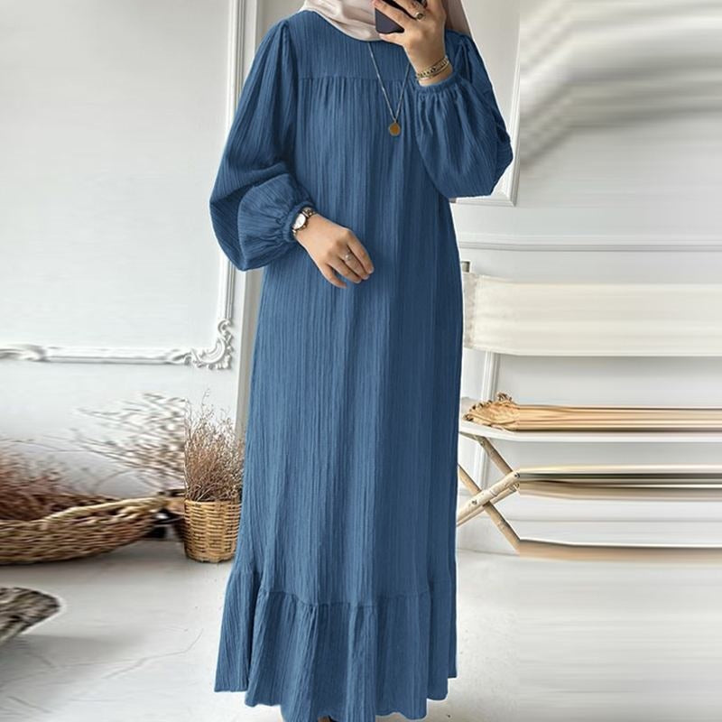 Women's Plain Ruffle Modest Dress