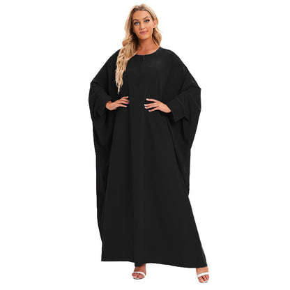 Plain Zipper Bat Sleeve Abaya Dress